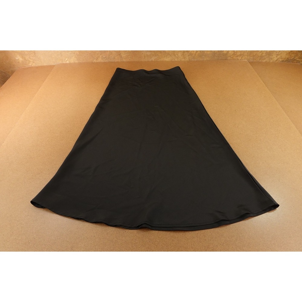 By Tess Womens Size Medium Black Satin Pull On Ella A Line Midi Skirt New